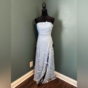 Lulus Light Blue Strapless Floral Embroidered Maxi Dress - Size S